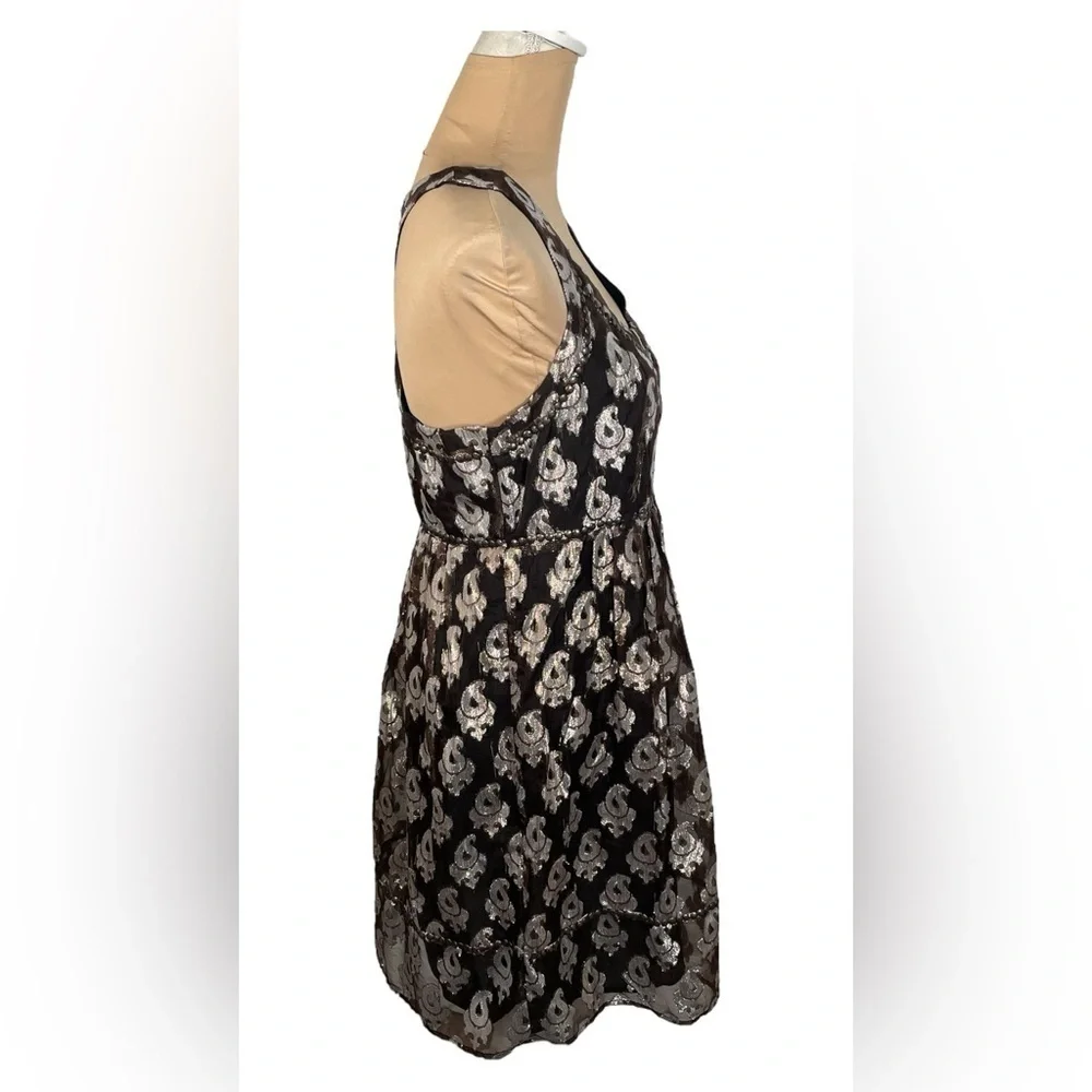Free People Mini Dress Womens 10 Black Metallic Silver Bronze Studded‎ Racerback